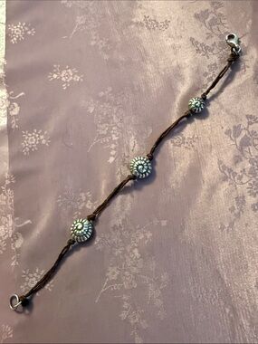 Boho Brown Cord Bracelet with Silver-Toned Floral Buttons
